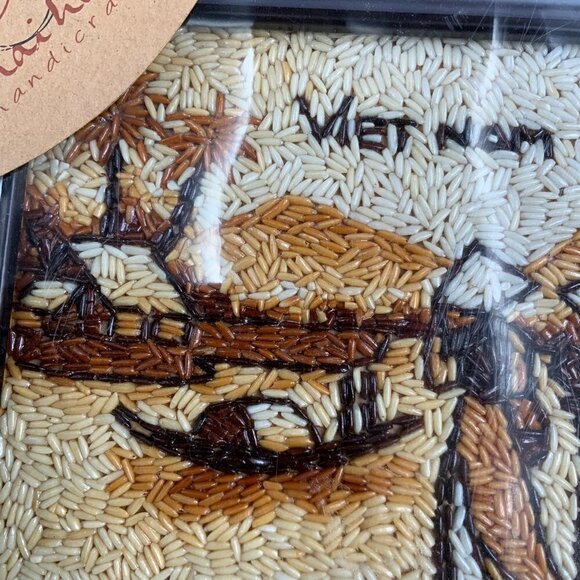 NEW IN BOX Vietnam Hand Crafted Framed Rice Art Wall Hanging 8" x 8" - Picture 7 of 8